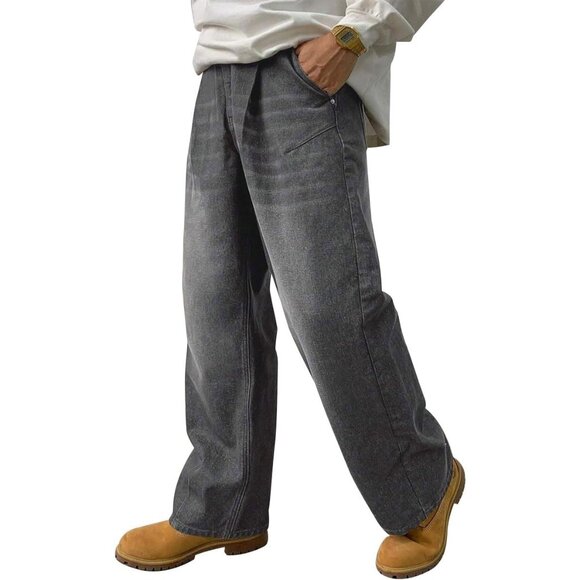 Mens Baggy Jeans Cotton Blend X-Large Wide Leg Retro Casual Streetwear - Picture 2 of 4